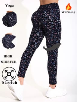 Autumn Winter 1PACK Women's Small Floral Plush Thick Sexy Tight Legging Casual Sports Elegant Fitness Yoga Pants