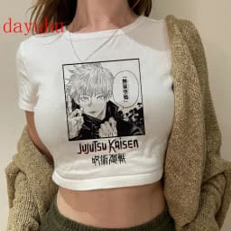 2000s Hip Hop Crop Top  Tshirt Manga Japanese Anime Jujutsu Kaisen T Shirt Gojo Satoru Tops Yuji Itadori Cropped Tees T-shirt