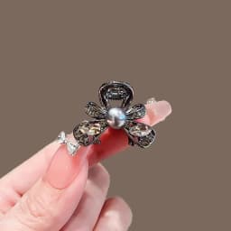 Black Bowknot Hair Claw Clip Sparkly Rhinestone Mini Simple Hairpin for Women Girls Elegant Snap Clip for Bangs Hair Holder