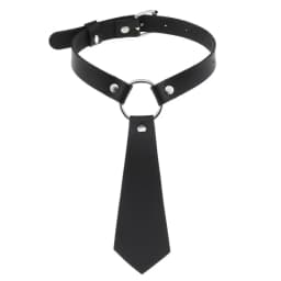 Women Dark Gothic Imitation Leather Black Neck Tie Punk O-Ring Studded Choker Necklace Vintage Personality Cosplay Pre-Tied