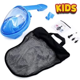 Kids Full Face Snorkel Mask with Detachable Camera Mount Dry Top Snorkeling Swimming Diving Mask Wide View Anti-Fog Anti-Leak