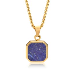 Vnox Mens Necklaces, Geometric Square Natural Stone Shell Pendant, Black Gold Color Stainless Steel Collar