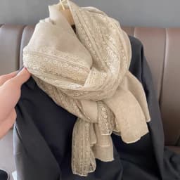 Spring Autumn New Style Long Lace Splicing Versatile Women's Scarf Fashionable Neck Protection Shawl Artistic Cotton Linen Th...