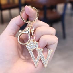 26 Initial Letter Rhinestone Keychain For Women Charm Crystal Crown Gold Plated Key Ring Bag Car Key Chains DIY Accessoreis