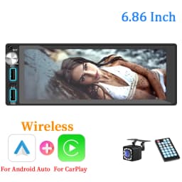 HIPPCRON Car Radio 6.86" Wireless Carplay Android Auto 1Din Car Stereo Multimedia Video BT5.0 FM USB Type-C Charge MP5 Player