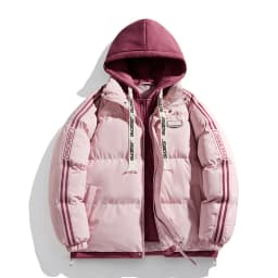 New Solid Color Hooded Couple Style Autumn Winter Trendy Hooded Fake Two-piece Jacket Windproof Thickened Warm Padded Jacket
