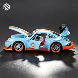 FG 1:64 Porsche 930 RWB Wide Body Modification Gulf Oil Full Open Alloy Diecast Car Model Collection