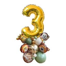 Wild Animal Balloon Tower with Gold 1-9 Number Balloon for Boy's Jungle Safari Birthday Party Decoration Forest Party Supply