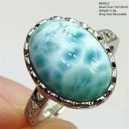 Natural Blue Larimar Adjustable Ring 925 Sterling Silver Larimar Gemstone Women Men Water Pattern AAAAA