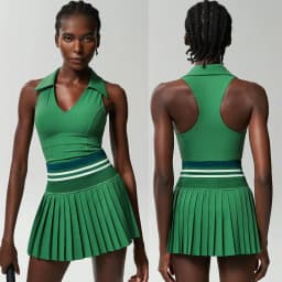 Women Two Pieces Yoga Set Solid Color Gym Top Tennis Skirt Sports Suit Breathable Quick Dry Short Sportswear Workout Clothes
