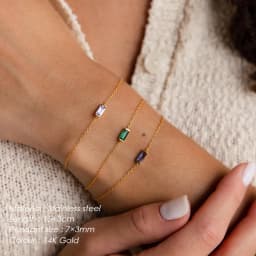 EMANCO Stainless Steel Bangle 7*3MM Square Birthstone Bracelet Sparkling High-end Rhinestone Accessories Gift