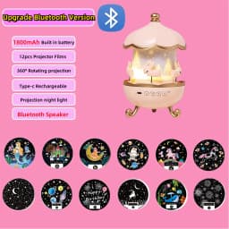 Kids Night Light Projector 21 Films & Bluetooth Music Player Rechargeable Nightlights Bedroom Decor Birthday Gift Star Projector