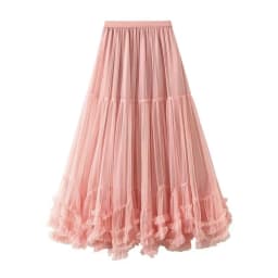 High Waist Mesh Half Skirt Puffy A-Line Design Korean Style Commute Casual Polyester Fiber Baking Process Slimming Effect