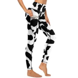 Cow Pattern Leggings Sexy Black Spots Print High Waist Yoga Pants Novelty Stretch Leggins Lady Design Running Sports Tights