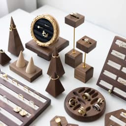 Walnut Wood Jewelry Display Stand Vintage Ring Earring Display Tray Velvet Lining for Jewelry Photography Shop Counter Display