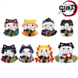 8pcs Q Version Demon Slayer Sitting Ghost Doll Tanjiro Nezuko Inosuke Zenizu Toy Figure Lucky Cat Series PVC Model Birthday Gift