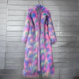 DEAT 2026 Winter New Items Imitation Colorful Long Coat For Women Faux Fur Suit Collar Long Sleeve Trench Jacket Female 11A05577
