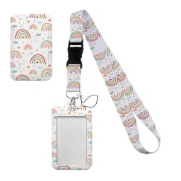 Simple Marble Heart Rainbow Card Holder with Buckle Lovely Hanging Rope ID Pass Hang Accessories Holder Lanyard Passr Case