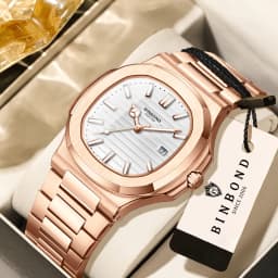 BINBOND Orginal Luminous Waterproof Sturdy Stainless Steel Strap Quartz Wristwatches For Men Luxury Auto Date Men's Watch Reloj