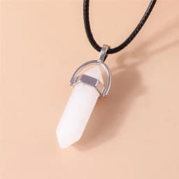 Natural Stone Quartz Lapis Opal Amethyst Pink Crystal Stone Hexagonal Column Pendant Necklaces Leather Chain Bullet Necklace