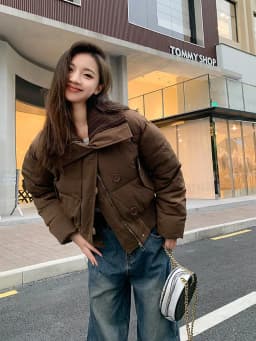 Winter Patchwork Parkas for Women Winter Warm Large Lapel Crop Coats Y2K Korean Sweet Preppy Loose Puffer Outerwear Mujer