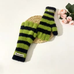 Striped Knitted Korean Style Plush Touchscreen Gloves Warm Soft Fingerless Mittens for Men and Women Outdoor Ski Riding Gloves