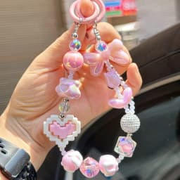 Anti Loss Mobile Phone Strap Wrist Chain Building Blocks Love Bow Beaded Pendant Keychain Bag Hangings Decoration