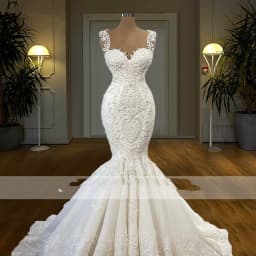 Flavinke Customized Scoop Neck Mermaid Wedding Dresses Sleeveless Beaded Lace Appliques Bridal Court Train vestidos de novia