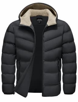 TACVASEN Mens Sherpa Lined Puffer Jacket Quilted Full-Zip Water Resistant Windproof OutShell Zippered Pockets Fleece Warm Coat
