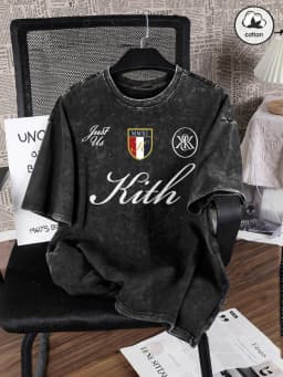 Just Us Kith Art Letter Printing Washed T-Shirt Men'S Cotton Oversized T Shirts Casual O-Neck Distressed Tops Summer Men Clothes