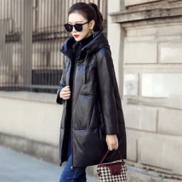 Black PU Leather Coat Hooded Down Cotton Clothes Women's 2024 Winter Cocoon-Type Thick Loose Cotton-Padded Jacket Thick Parkas