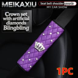 Soft Leather Diamond-Encrusted Crown Car Shoulder Guard 1PC/2PCS Safety Belt Decoration Shiny Accessory for Women's Cars