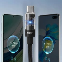 240W Nylon USB Type C Super Fast Charging Cable For Samsung Xiaomi Huawei Honor LED Digital Display USB C Charger Data Cord
