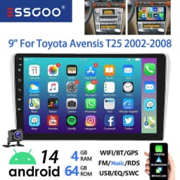ESSGOO 9" Touchscreen Android14 For Toyota Avensis 02-08 GPS Navi FM Autoradio Wireless Carplay Android Auto GPS Navi BT Wifi FM