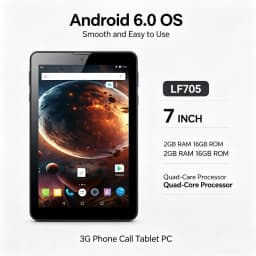 7 INCH 2GB RAM 16GB ROM LF705 3G Phone Call Tablet PC Android 6.0 MTK8735 Quad-Core 2 X Sim Card 1024 X 600 Pixels
