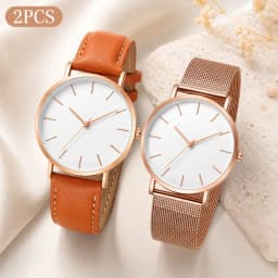 Luxury Simple Couple Watches Set 2Pcs Thin Round Dial Mesh Strap & Leather Band Quartz Wristwatches For Men Women Couple Gift