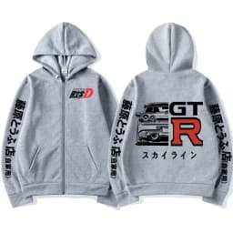 Anime Initial D Drift AE86 Zipper Hoodie Casual Vintage Zip Up Hooded Sweatshirts JDM Car Oversized Hoodies Cardigan Jacket Coat