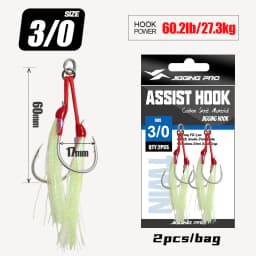 JIGGING PRO 1/0 2/0 3/0 4/0 Heavy Duty Double Assist Hooks Steel Wire Core Jigging Hooks Luminous Saltwater Fishing Tackle
