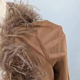 Women See-Through Top with Real Ostrich Feather Brown Black Cropped Jacket Top Bolero 240711