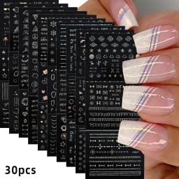 30 Sheets Christmas Nail Art Stickers Self Adhesive 3D White Snowflake Nail Decals Xmas Nail Supplies Christmas Manicure Sliders
