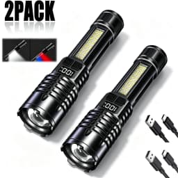 High Power LED Flashlight Portable Zoom Torch Type-C Rechargeable Waterproof Light with COB Side Lamp for Outdoor Camping Hiking