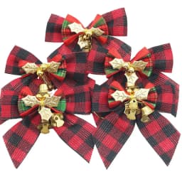 (5 Pcs/pack)8cm Christmas Checkered Butterfly Knot With Bell Christmas Decoration Home New Year Celebration Handmade DIY Pendant