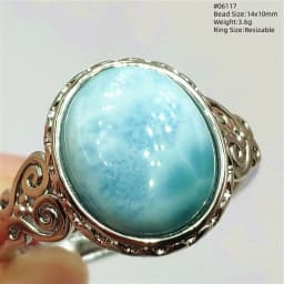 Natural Blue Larimar Oval Adjustable Ring Jewelry Water Pattern Real Larimar For Women Men Healing Fashion Stone AAAAAA