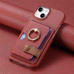 Leather Ring Support Phone Case for IPhone 17 Air 16E 18 16 15 14 13 12 11 Pro Max Plus Wallet with Card Holder Shockproof Cover