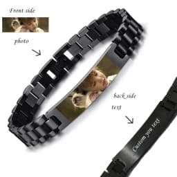 Personalized Engrave Photo Text Bracelet for Men Wristband Stainless Steel Bangle Engraving Color Printing Picture Couple Gifts