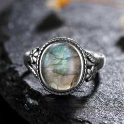 Silver Ring for Women Oval Round Natural Labradorite Ring Gift Sun Shaped Retro Luxury Fine Jewelry