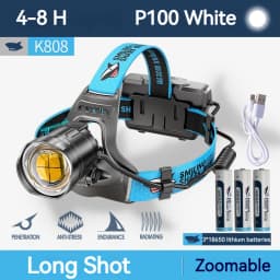 Smilling Shark K808 Super Bright Headlight LED P100 8000LM Headlamp Rechargeable Zoomable Head Flashlight for Camping Hiking