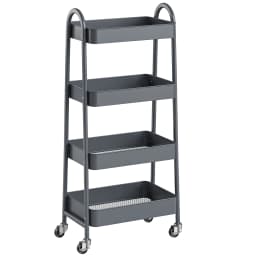 MCQ 4 Tiers Mobile Metal Frame Kitchen Cart Rolling Storage Shelf with Lockable Caster Wheels Organization Utility Cart for Livingroom Kitchen Narrow Places 
