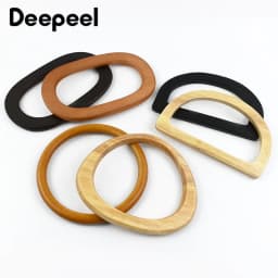 2Pcs Deepeel Solid Wood Bag Handle Women's Handbag Woven-Bag Wrist Ring Handles Purse Frame Handmade DIY Bags Accessories
