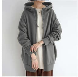 Autumn Womens New Solid Color Loose Long Sleeve Zipper Long Hooded Sweatshirt Coat For Women Versatile Fashion Casual Sweatshirt